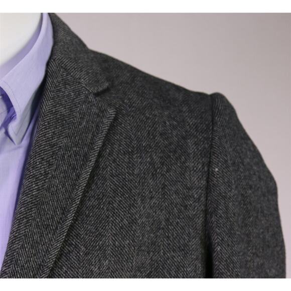 Vtg 1960's Gray Herringbone Tweed 3/4 Length Wool Overcoat 40R - Picture 4 of 8